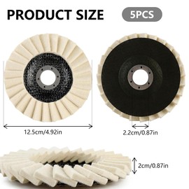 Pack of 5 Polishing Discs 125 mm x 22.2 mm Felt Polishing Fan Disc for Angle Grinder Flex Polishing Disc Shine Polishing Wheels Made of Wool Felt for Sanding and Polishing Paint Wood, Stainless Steel