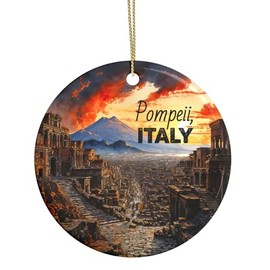 Pompeii Christmas Ornament – Double-Sided Ceramic Tree Ornament Featuring Mount Vesuvius Volcano & Ancient Roman Ruins – Italy Vacation Souvenir, Travel Gift, Holiday Keepsake, Xmas Decor