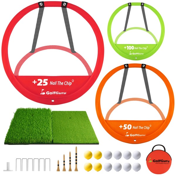 Golfguru Golf Chipping Net with Dual-Turf Golf Mat, Golf Practice
