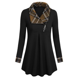 VALOLIA Tunic Tops for Women Loose Fit, Ladies Sweaters Winter Sweater Tunics for Women Winter Warm Tops Long Sleeve Flared Blouse Form Fitting Shirts Work Tunic Length Sweatshirts Small Black Coffee