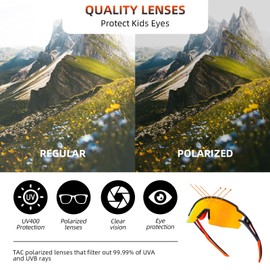 ROCKBROS Kids Sunglasses Polarized Youth Baseball Sunglasses Cycling Glasses UV400 Sports Glasses for Boys Girls Age 8-14