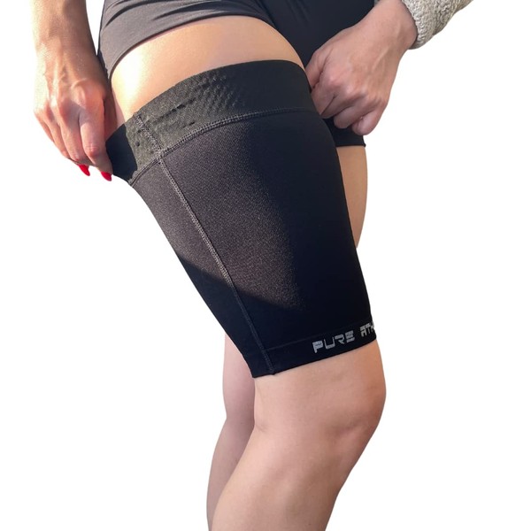 Thigh Compression Sleeve – Hamstring, Quadriceps, Groin Pull and Strains – Running, Basketball, Tennis, Soccer, Sports – Athletic Thigh Support (Single) (1 Sleeve - Midnight Black, L)