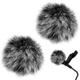 Windscreen Microphone, Hairy Windscreen, Lavalier Microphone, Pack of 2, Microphone Sleeve, Interview Microphone Sleeve, Noise Reduction (Black & White, 2 Pieces, 0.4 inches (1.0 cm)
