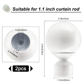GORGECRAFT 2PCS Round Curtain Rod Finials Drapery Pole Ball End White Replacement Decorative End Head Caps for 1” Home Office Curatins Rod Decor Supports(3.5x2.6inch)