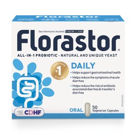 Florastor - Saccharomyces Boulardii CNCM I-745 - Daily All in One Probiotic - Gut Health & Digestive Support - Supports Immune System - The 1 Probiotic in class Worldwide - For Adults & Family 50 caps
