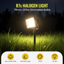 TobeBright 250W Halogen Light Bulbs R7s 78mm 3.1inch T3 Halogen Bulbs 2700K Warm White J Type Double Ended 120V Dimmable Floodlight Filament Bulb for Work,Security,Landscape,Pool Light -5Pack