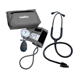 KIT MEDSTAR | Baumanómetro Aneroide Platinum GRIS y Estetoscopio de una Campana de Lujo FULL BLACK