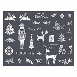 A Makers Studio Mesh Stencils | Christmas Folk Art | Adhesive Stencils Reusable | Fall Mesh Stencils for Crafts Reusable with Chalk Paste, Stencil Paint, Chalk Paste, and More | 8.5x11