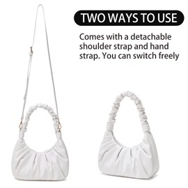 Small Shoulder Bags for Women White Purse Classic Cute Hobo Mini Crossbody Handbag Clutch Pleated Y2K Style