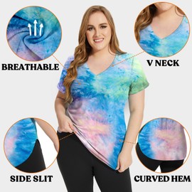 FOREYOND Plus Size Athletic Tops for Women, Soft Dry Fit Plus Size Workout Tops, Stretchy Lightweight Yoga Clothing Multicolor 2XL