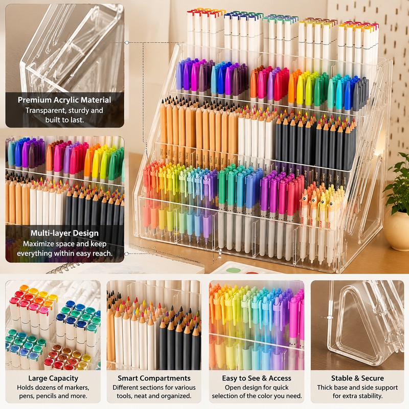 Acrylic Marker Pen Holder Organizer for Artists & Students –