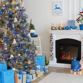 DIYDEC 24PCS Velvet Christmas Bow Ornament 5 x 7 Inch Xmas Wreath Ribbon Bows Christmas Tree Hanging Crafts Gift Bows Pendants for Holiday Home Outdoor Indoor Party Garland Decoration(Royal Blue)