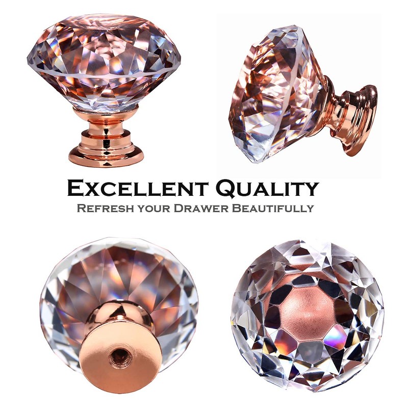 26 pcs Crystal Rose Gold Glass Drawer Pulls 30 mm