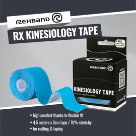 Rehband Kinesiology Tape for self-Application, Physio Sports Tape to Support Joints & Muscles, Waterproof, Skin-Friendly, Elastic, Colour:Light Blue, Size:1 roll