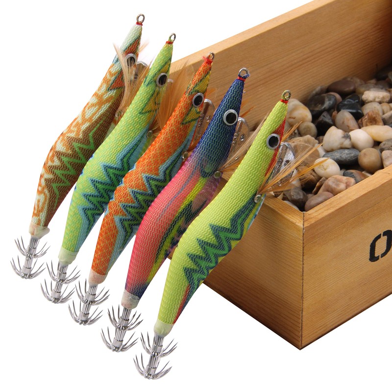 Luminous Fishing Lures Squid Jig Hooks 5pcs Hard Fishing Shrimp