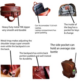 Jaald Genuine Leather Laptop Backpack Water Resistant Office Work College Bookbag Lightweight Travel Backpack for Men, brown