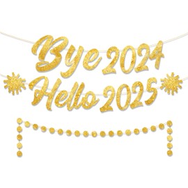 Happy New Year Decorations, Happy New Year Banner 2025, No DIY,10 Feet Happy New Year Decorations, Gold Glitter New Years Eve Party Supplies 2025, Bye 2024 Hello 2025 Banner, NYE Decorations 2025