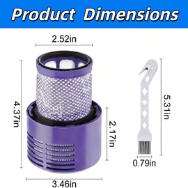 Vacuum Filters for Dyson V10/V12, 2-Pack Washable