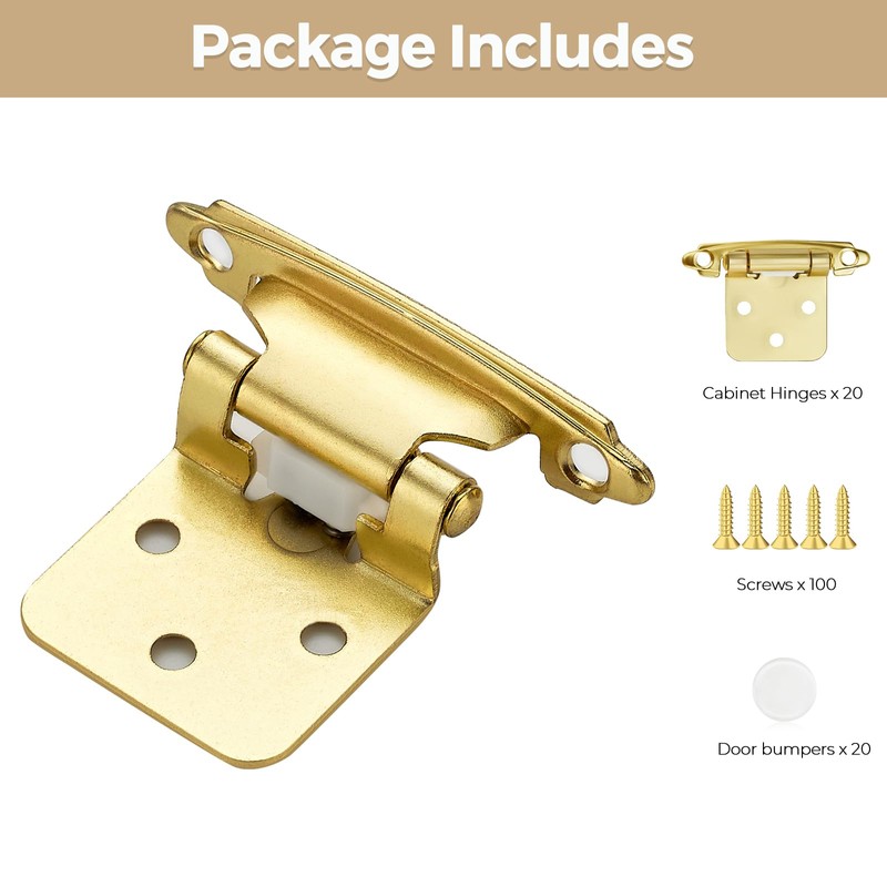 20 Pack 10 Pair Gold Cabinet Hinges - 1/2 inch