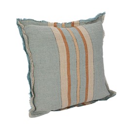 Creative Co-Op Woven Linen Striped Pillow with Fringe, Multicolor, Square, Multi