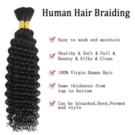 Jucames Real Hair Wefts, Deep Wave, Human Braiding Hair Extension, Unprocessed Remy Hair Wefts, No Weft, Natural Black, Colour for Women, 24 24 Inches / 6