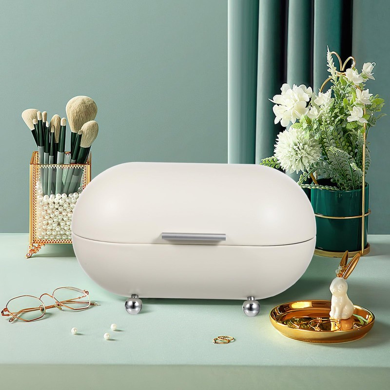 Angoily White Metal Bread Box with Lid Kitchen Bread Countertop