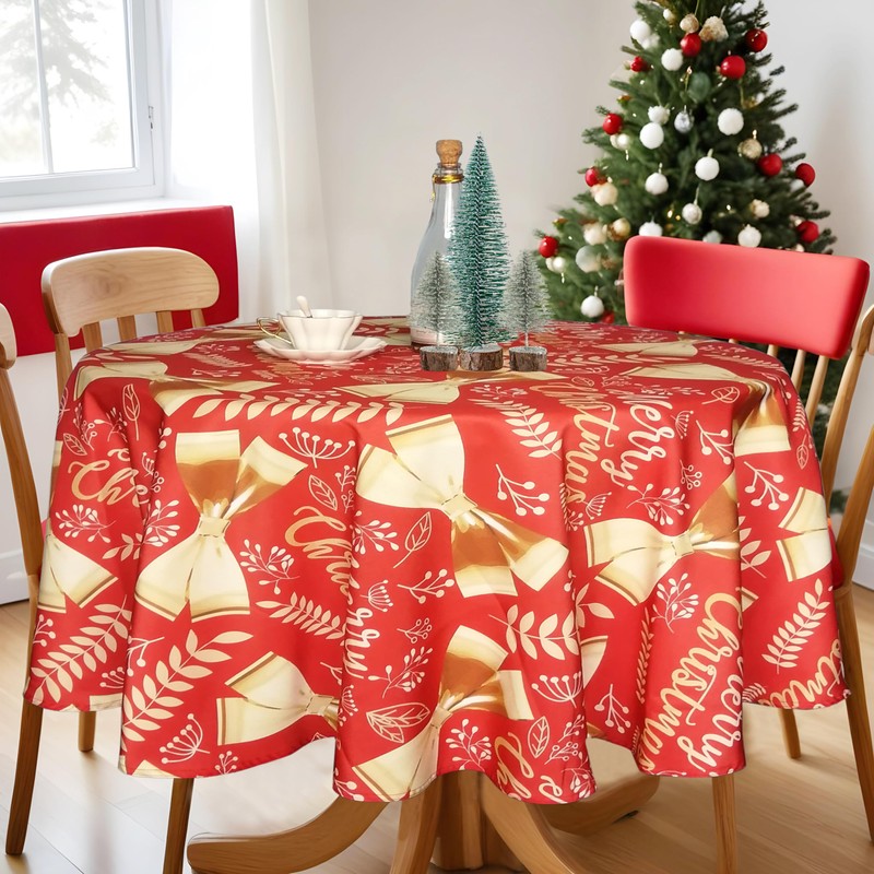 Round Christmas Table Cloth Wipe Clean Tablecloths Rectangular Water Resistant