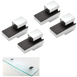 AWEN Glass Clamp,Adjustable Wood/Glass Shelf Bracket Solid Metal Wall Mount 4 Pcs or Two Pair,Polished Chrome