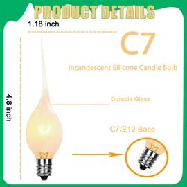 12 Pack Silicone Dipped E12 Candle Light Bulbs, 5W Candle Light Bulbs, Dimmable Chandelier Light Bulbs for Ceiling Fan, Pendants or Outdoor String Lights, E12 Candelabra Base Bulbs, Warm White 2700K