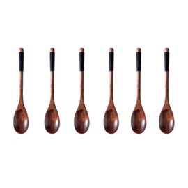 Vastsea Pack of 6 Wooden Spoons, Wooden Kitchen Jam Spoons, Korean Style Wooden Rice Tablespoons, Apply for Soup Cooking Mixing Stirrer Kitchen Tools Utensils (Brown)