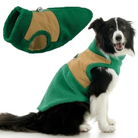 Gooby Zip Up Sherpa Vest - Forest Green, Medium - Two Tone Fuzzy Fleece Dog Sweater with Built-in Harness and Extra Security for Small Dog and Medium Dog