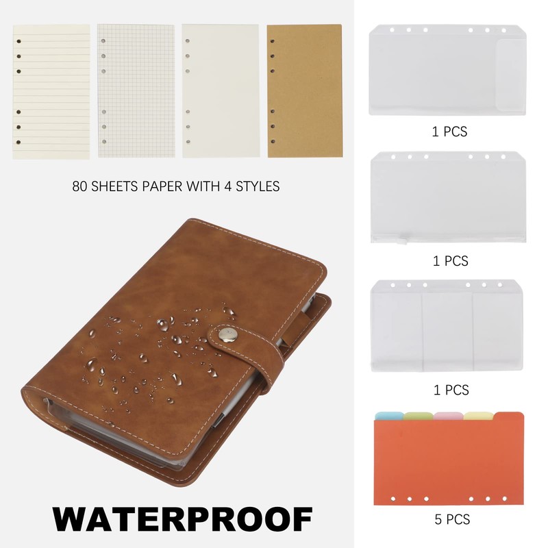 Simpolor Leather A6 Ring Binder Notebook, 6 Rings with Refill