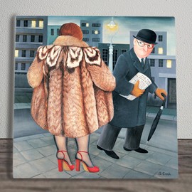 Global Designs My Fur Coat Ceramic Tile Picture Plaque Sign Wall Art By Beryl Cook UV Printed Artwork 20x20cm