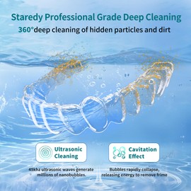 Staredy Ultrasonic Retainer Cleaner for Dentures,Oral Dental, 6 UV Lights-4 Mode-200ML Denture Cleaner Machine for Aligner,Braces, Jewelry with Mouth Guard Cleaner-Touchscreen (white)