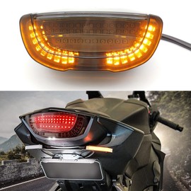 Anki HappiGo ANKIA 12V Universal LED Motorcycle Integrated Brake Tail Light License Plate Bracket Lamp Flowing Turn Signals Light (Smoked Black Cover)