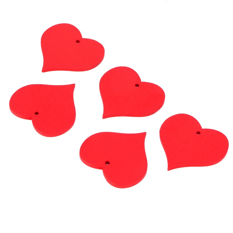 100Pcs Wood Slices HandMade Red HeartShaped Pendant Crafts DIY Wedding