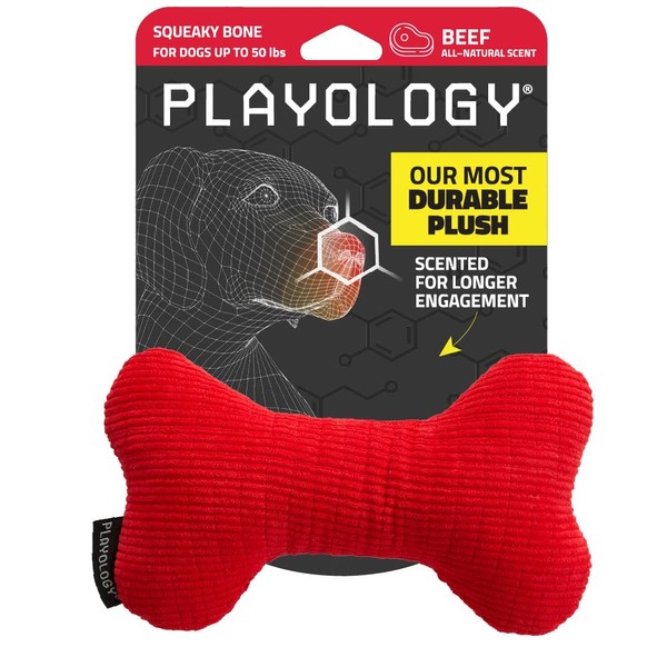 Playology Plush Squeaky Bone | Engaging All Natural Beef Scented