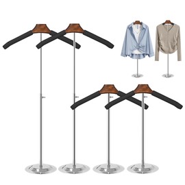 4 Pack T Shirt Display stand, Adjustable T shirt Shoulder Stand for Vendor Portable Hanging wooden Clothes Rack for Clothing Dress Jacket Coat Retail 17-31 Inch, Brown