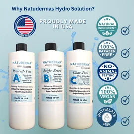 Hydrodermabrasion Solution, Aqua Peeling Serum, Solution for Wet Microdermabrasion, 3 bottles of 16 oz each, Natuderma Hydro Serum. MADE IN USA