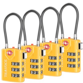 Search Alert TSA Approved Travel Combination Luggage Cable Locks for Suitcase, Gym Locker,Toolbox,Backpack 1,2,4,6 &10 pk (Yellow 4 Pack)