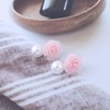 Cimenexe Bohemian Enamel Camellia Pearl Dangle Earrings Pink Camellia Flower