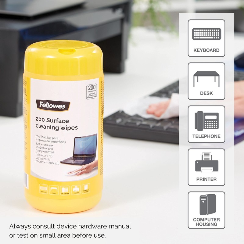 Fellowes Performance 200 Surface Cleaning Wipes Tub for Home and