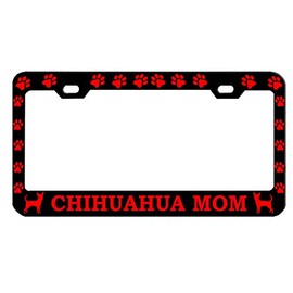STHANCAT OF TAMPA Chihuahua Mom Dog Lover Metal Auto License Plate Frame Car Tag Holder, Multiple Colors (Black/Red)