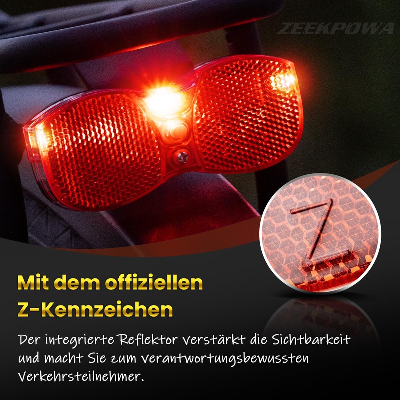 Zeekpowa Rear Light Bicycle with StVZO Approval Red Reflector for