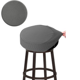 BUYUE Bar Stool Covers, Luxury Fabric Dia.12-14" Round Crease-Resistant Stretchy Washable Jacquard Dustproof Stool Seat Slipcover, S-Grey-1 Count