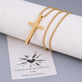AWARDSEN Cross Necklace for Men, Cross Necklace Chain Mens Jewellery Stainless Steel Chain Men with Mens Jewellery with Philippians 4:13 Gold Crucifix Pendant for Christmas/Easter/Birthday 20"