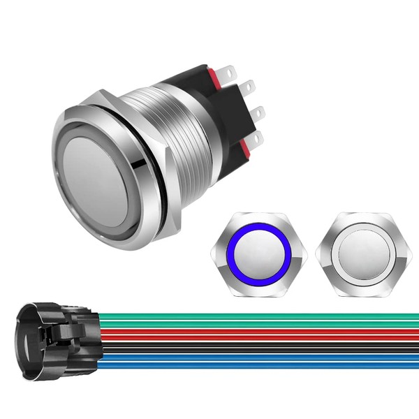 GUUZI 220V-230V/10A Momentary Push Button NO/NC, Waterproof, Blue/White, LED Light,