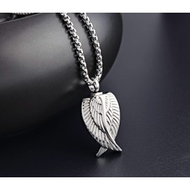 YOUFENG Angel Wing Urn Necklace for Ashes Stainless Steel Cremation Jewelry Always in My Heart Ashes Necklaces Memorial Keepsake for Men Silver