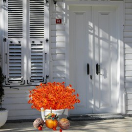 LEIISSURREE,Fall Fake Flowers,Fall mums,Artificial Fall Flowers for Outdoors Decoration,Orange Faux Flowers for Pot,Window,Front Porch,Thanksgiving,UV Resistant Artificial Outdoor Plants（16 Bundles）