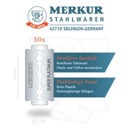 MERKUR Super Platinum 910 Razor Blades Stainless Steel (Pack of 50) | Suitable for Traditional Safety Razors | Double-Sided Razor Blades Coated with Platinum and Teflon | Rustproof Stainless Steel